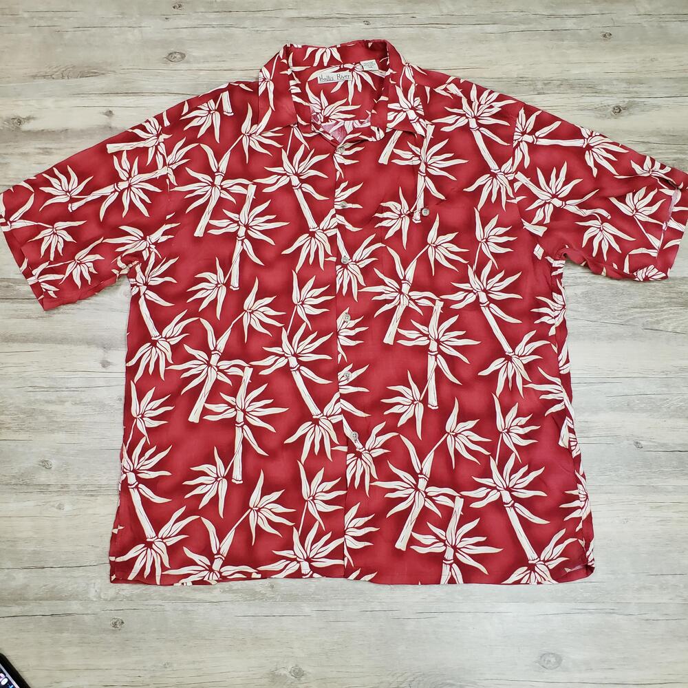 Hollis River Shirt Mens 2XL Red Bamboo Floral Hawaiian Rayon Button Up Casual